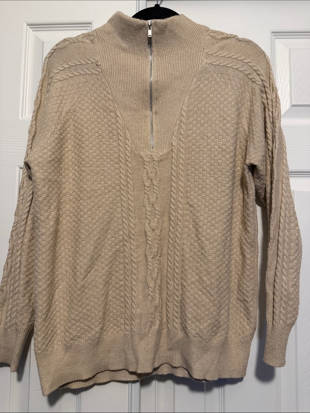 Woman’s Half-Zip Cable Knit Sweater - Beige
